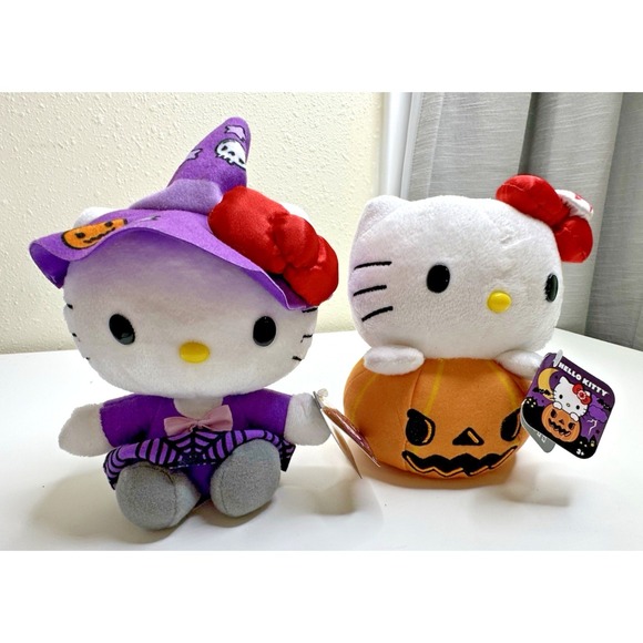 Sanrio Other - Sanrio Hello Kitty Halloween Witch Jack O Lantern Pumpkin Plush Set 2 Tags